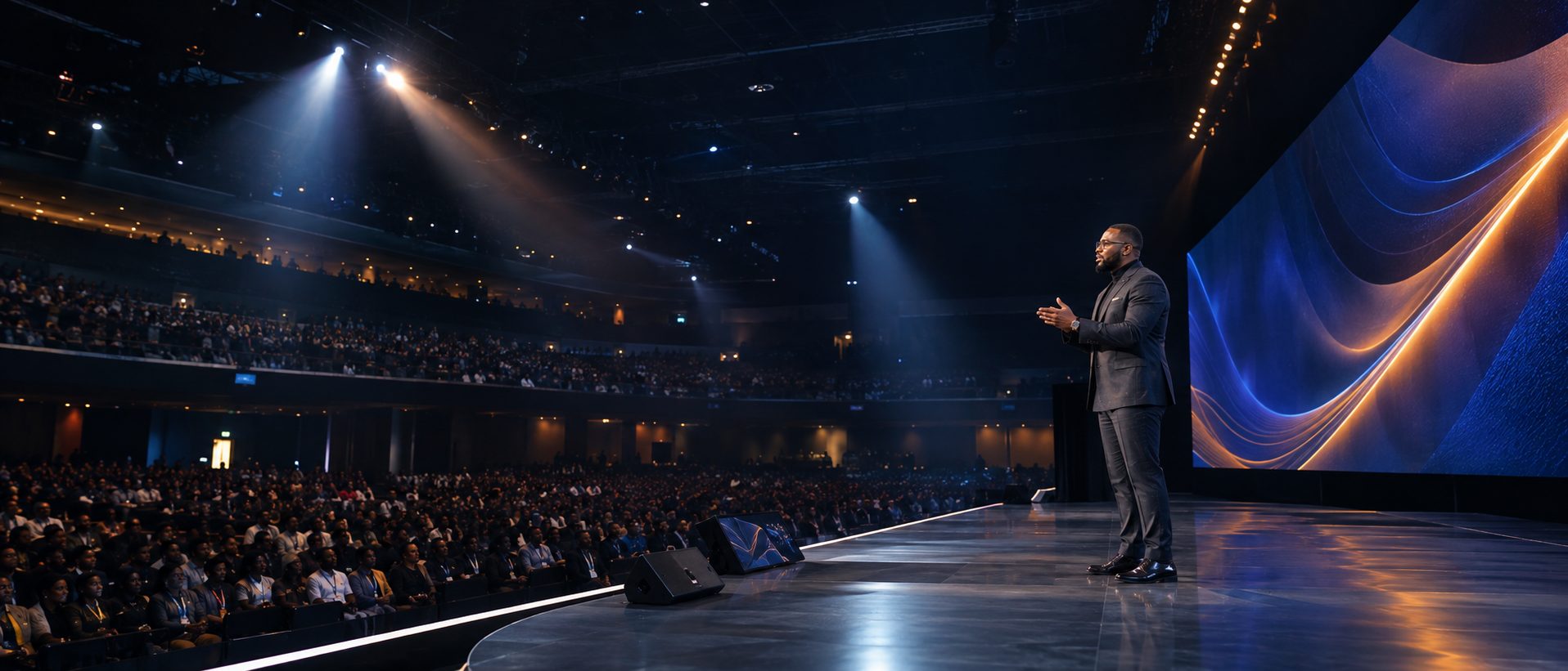 David Adetola walking onto stage